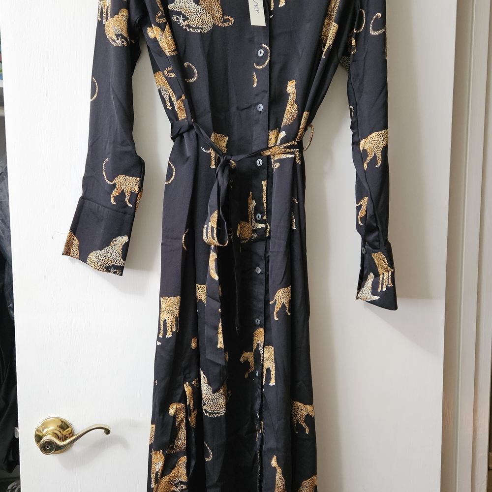 She + Sky Black Dress with Gold Leopard Design